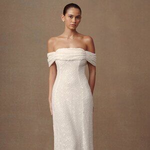 White Beaded Off Shoulder Wedding Dress | Reception Dress | Engagement Dress